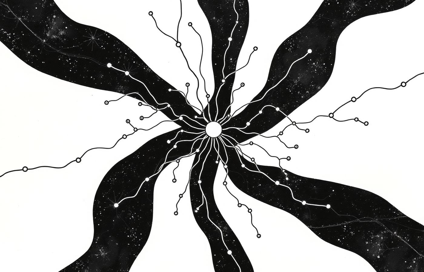 Ink illustration of a neural network fanning out from a central node